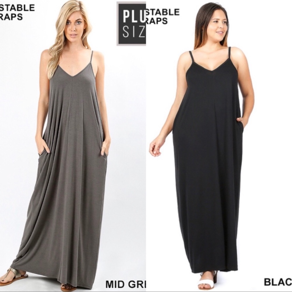 V-Neck Plus Size Maxi Dress Ash Gray Various - Picture 6 of 7